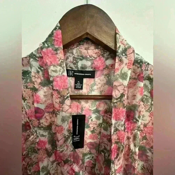 INC Tie Bow Floral Blouse in Pink size XL - Picture 10 of 11